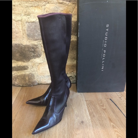 Pollini leather made in Italy boots size 37 STUNNING! Color Eggplant Price firm! - Picture 1 of 12